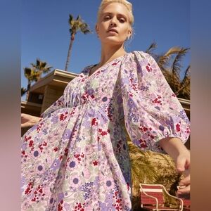 Floral Puffy Sleeve Swing Dress